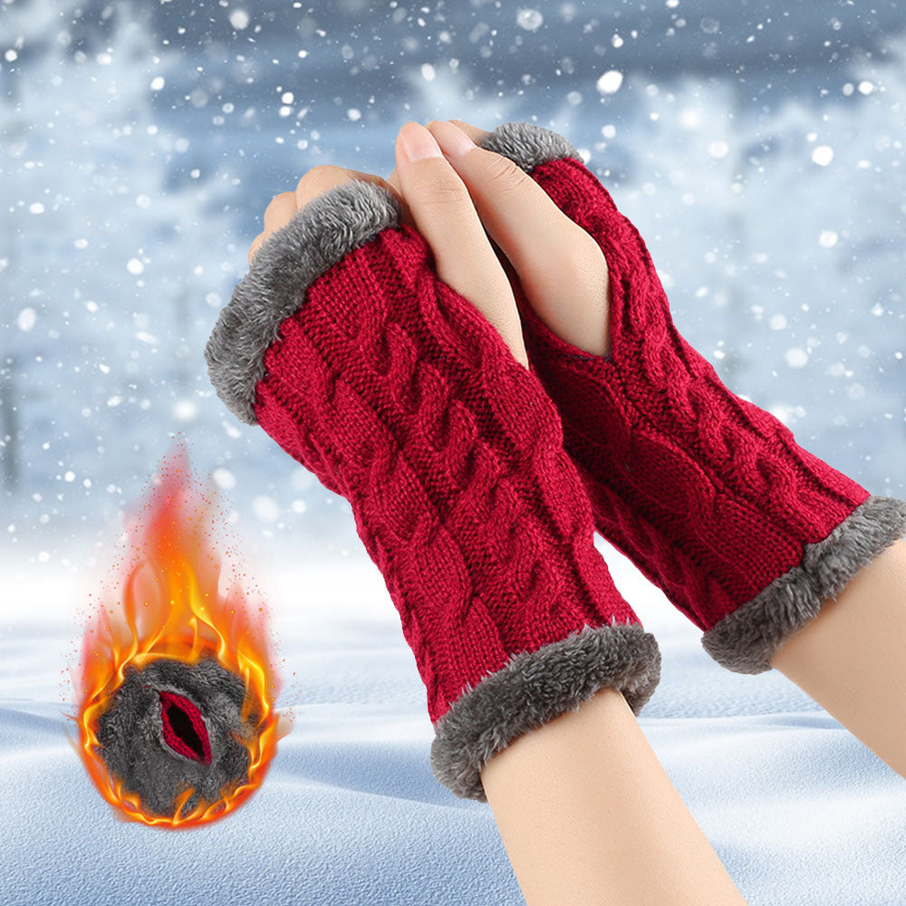 Winter Plush Gloves Twist Knitted Fingerless | Magic Stories