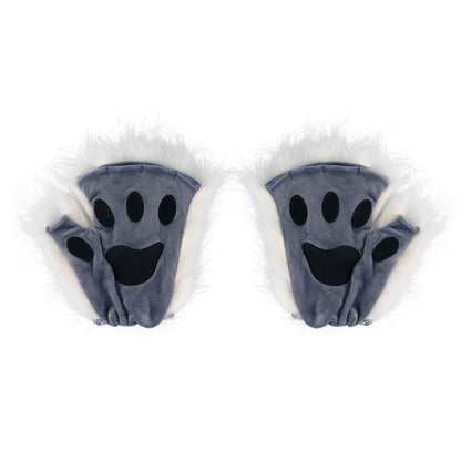 Half Finger Warm Plush Cat's Paw Gloves Halloween Cosplay Props — side view