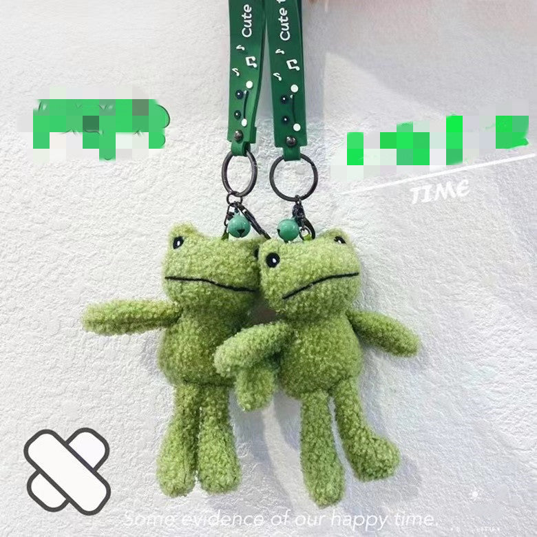 Green Plush Frog Doll Keychain Pendant — scale reference