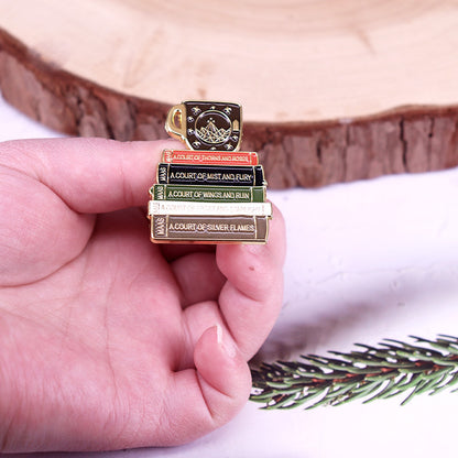 Book And Cup Hard Enamel Pin Fantasy Novel Badge — detail