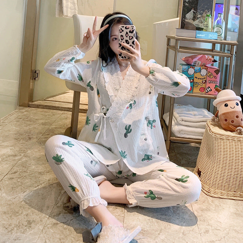 Double Gauze Confinement Dress Japanese Crepe Kimono Suit