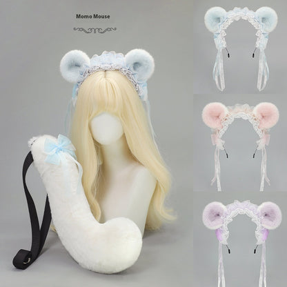 Handmade Hamster Ears Animal Ears Headband Plush Tail