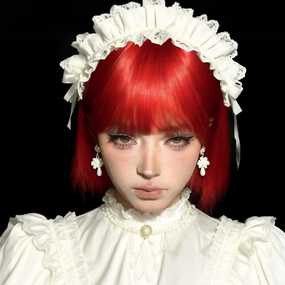 Womens Short Wig Versatile Cosplay Bright Red Bob Cut Wig — scale reference