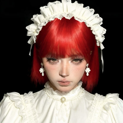 Womens Short Wig Versatile Cosplay Bright Red Bob Cut Wig — scale reference