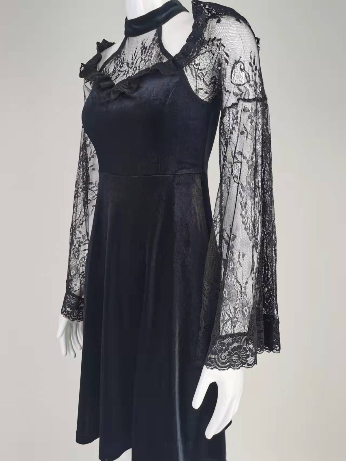 Dark Gothic Lace Panels Dress — scale reference