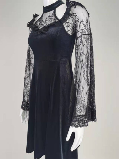 Dark Gothic Lace Panels Dress — scale reference