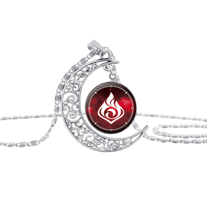 Vintage Hollow Moon Pendant Necklace Genshin Impact Eye of God Weapon Props Dome Glass Necklaces For Women — in use
