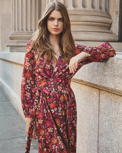 Women's Printed Long Sleeve Kimono Long Dress — detail