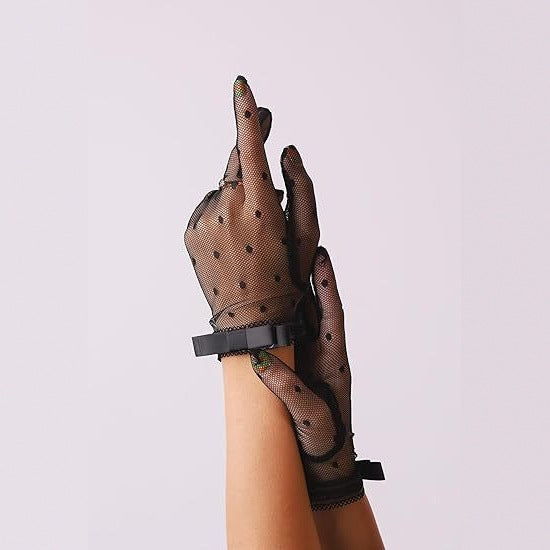 Gothic Black Mesh Lace Bow Gloves | Magic Stories
