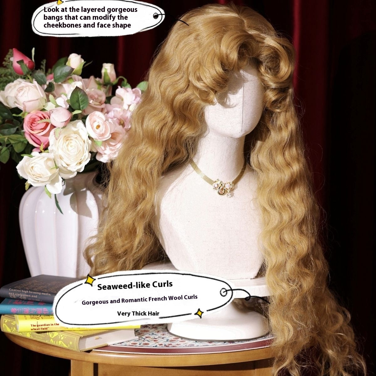 French Fluffy Small Curls Lolita Long Wig — detail