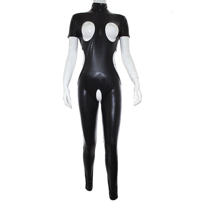 Black Patent Leather Costume Cosplay Queen's Bodysuit — scale reference