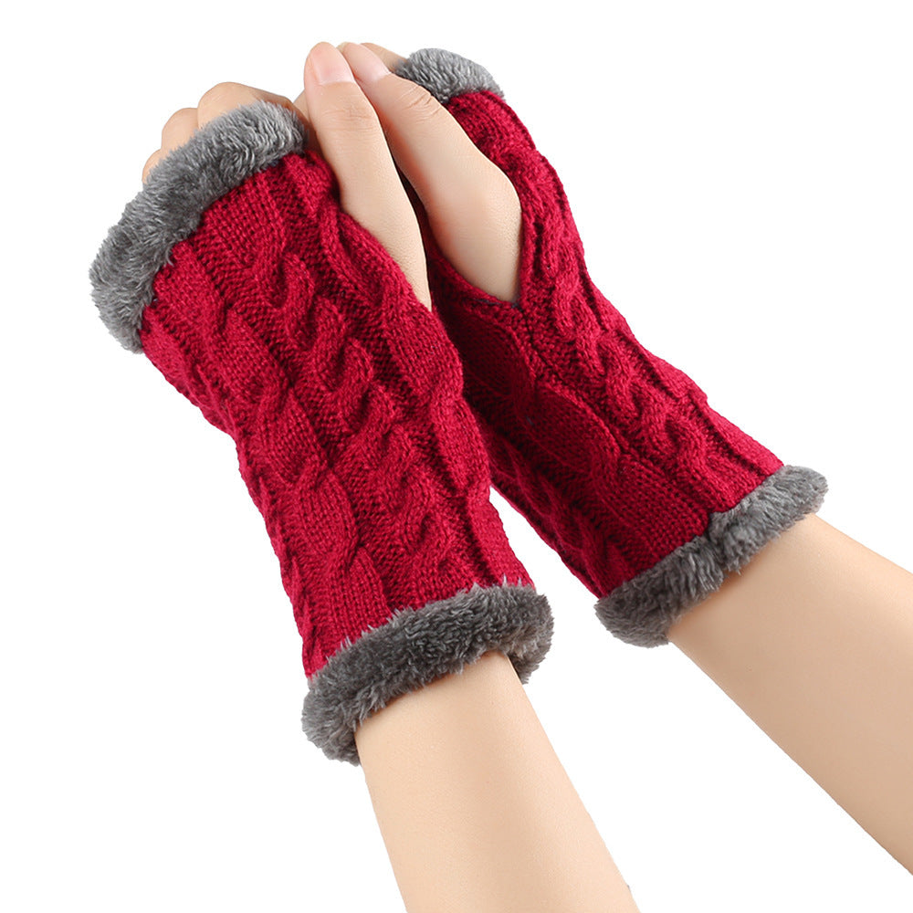 Winter Plush Gloves Twist Knitted Fingerless | Magic Stories