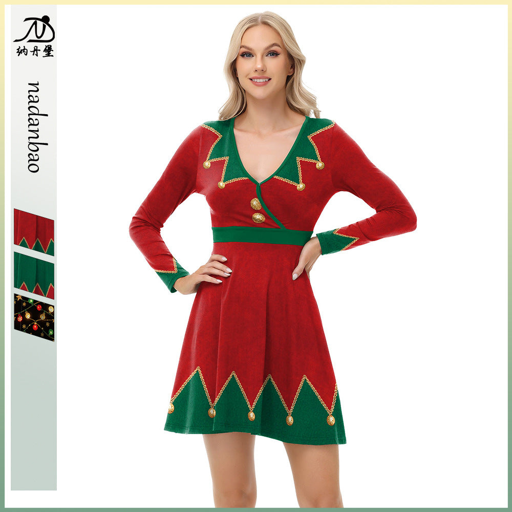 New Christmas Elf Dress V-neck Long Sleeve | Magic Stories