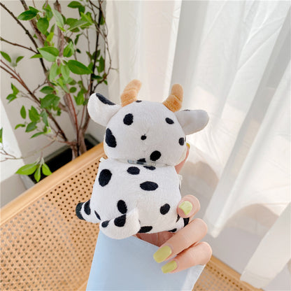 Cartoon Plush Cow Shaped Bluetooth Headphone Cover — back view