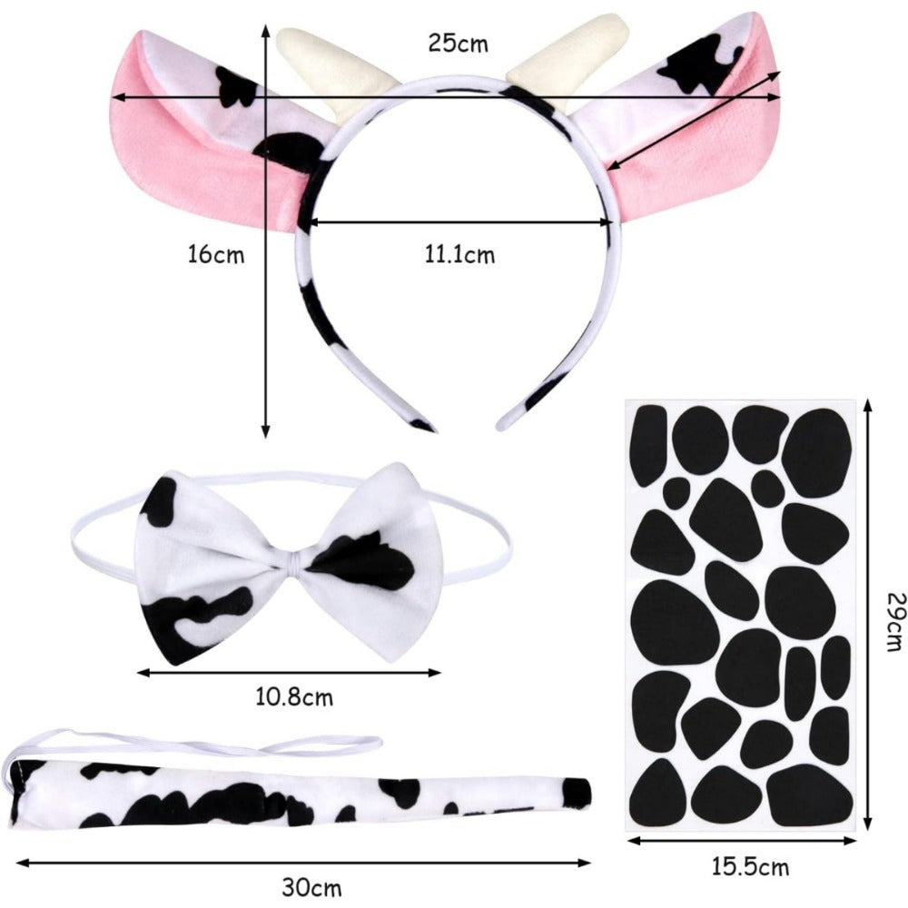 Cow Costume Set,3-piece Cow Outfit-headband With Ears, Tail, And Bow Tie And 2 Spotted Stickers, Perfect For — packaging