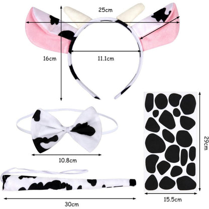Cow Costume Set,3-piece Cow Outfit-headband With Ears, Tail, And Bow Tie And 2 Spotted Stickers, Perfect For — packaging