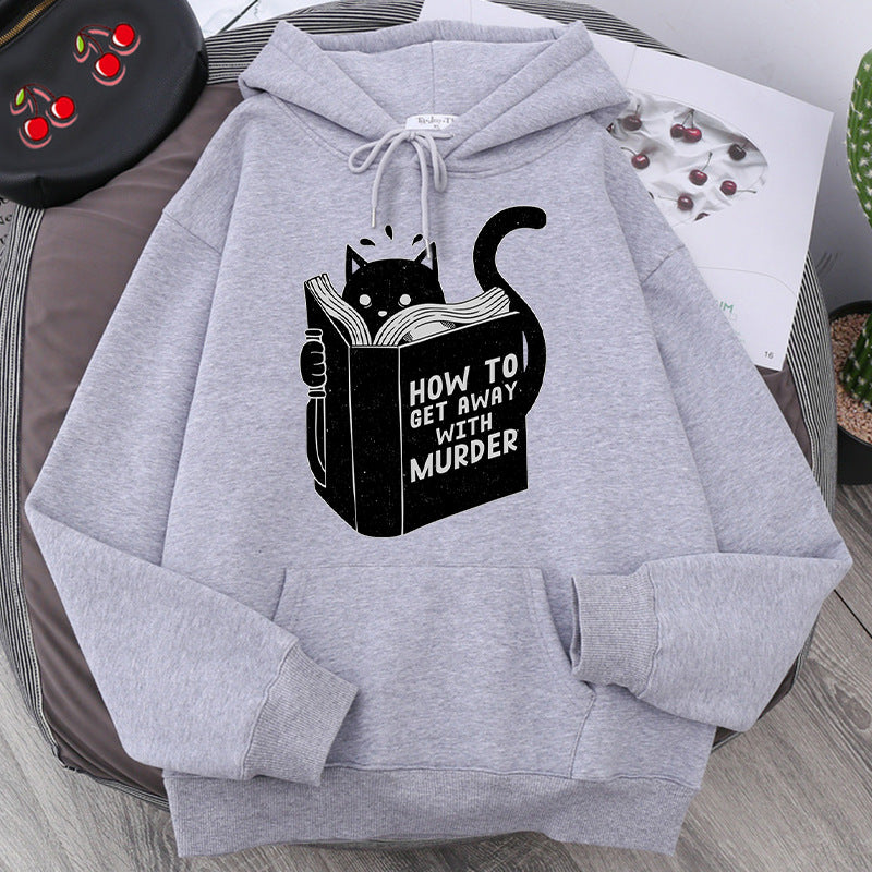 Men's And Women's Hooded Sweater Cartoon Anime Cute Cat Reading Print Sweatshirt — scale reference