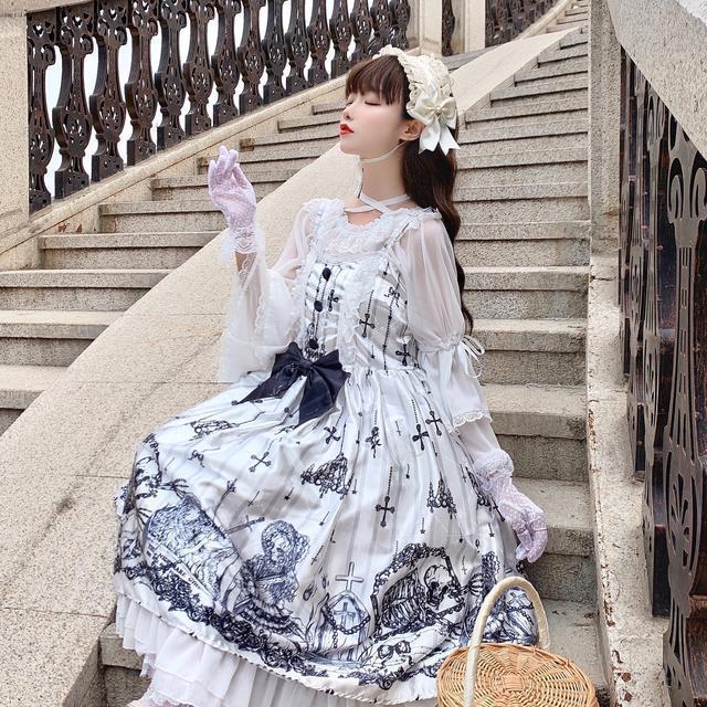 Lolita JSK dress Tomb Prisoner Girl Gothic Dark Jsk Dress Dark Vintage Victorian Princess Party Dress Sleeveless — back view