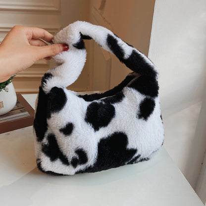 New Plush Harajuku Style Cow Fashion Plush Simple Personality Crossbody Bag — detail