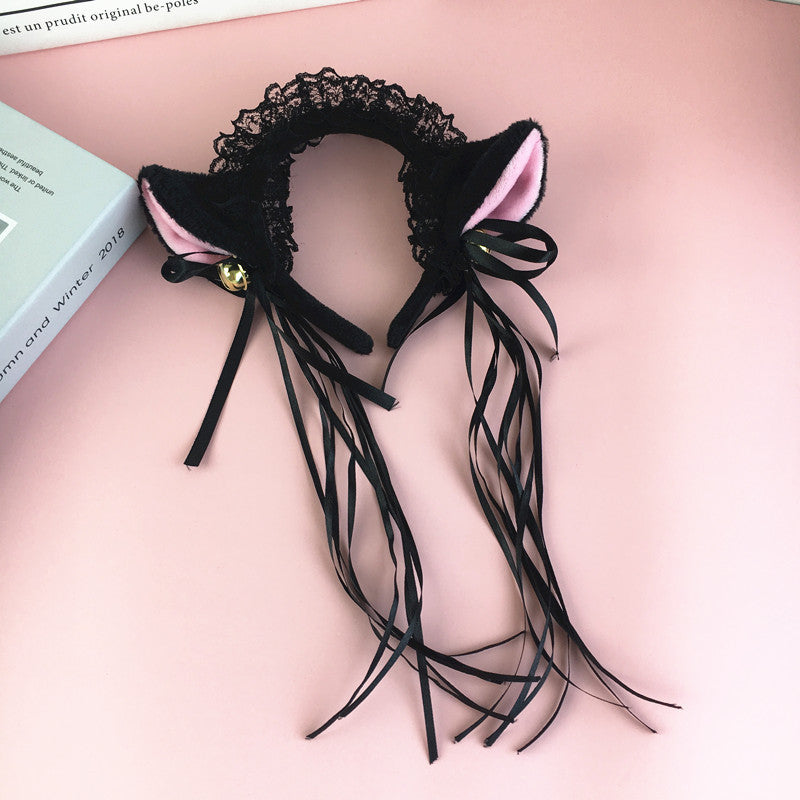 Japanese Girl Cute Bells Plush Cat Ears Headband Net Celebrity Live Holiday Dress — side view
