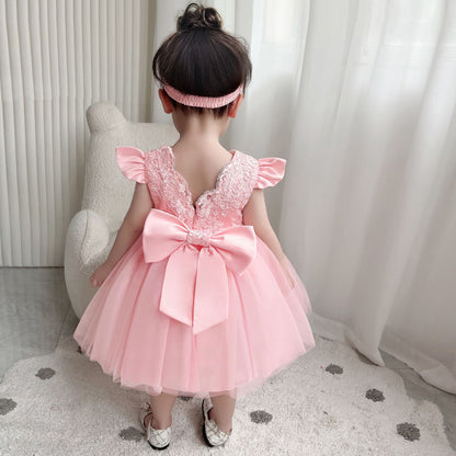 Lace Princess Dress Bow Children's Dress — detail