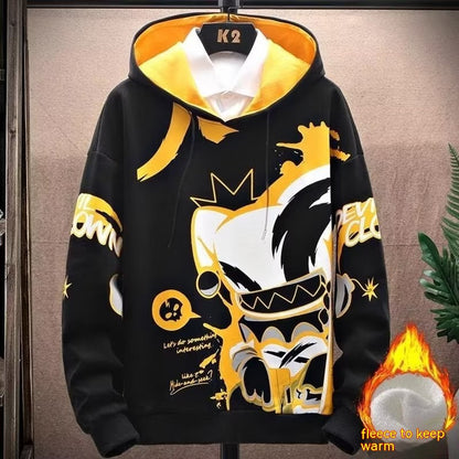 Anime Fleece-lined Thickened Hooded Sweatshirt — in use