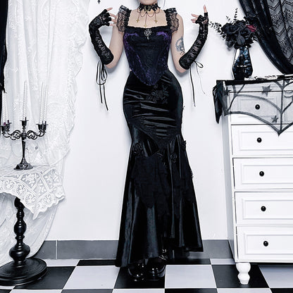 Sexy Hot Girl Dress Dark Goth Elegant Slim-fit Sheath Fishtail Skirt — back view