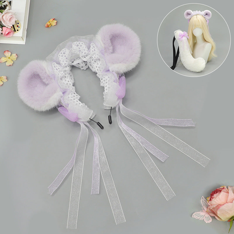 Handmade Hamster Ears Animal Ears Headband Plush Tail — back view