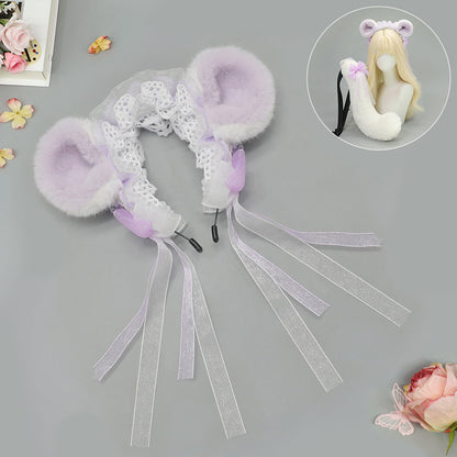 Handmade Hamster Ears Animal Ears Headband Plush Tail — back view