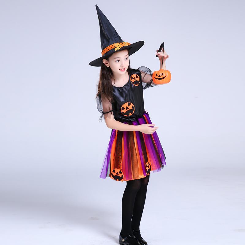 Halloween Costume Children Cosplay Children Halloween Costume Witch Skirt Hat Cosplay Ball Pumpkin — detail