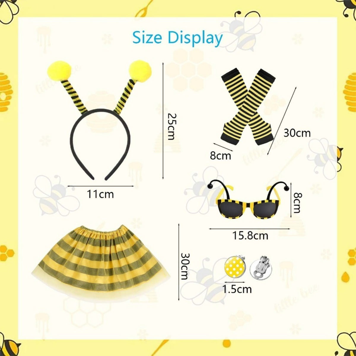 Bee Costume, 3-Piece Carnival Costume Set With Headband, Wings & Pom-Poms, Yellow And Black Bee Outfit For — side view