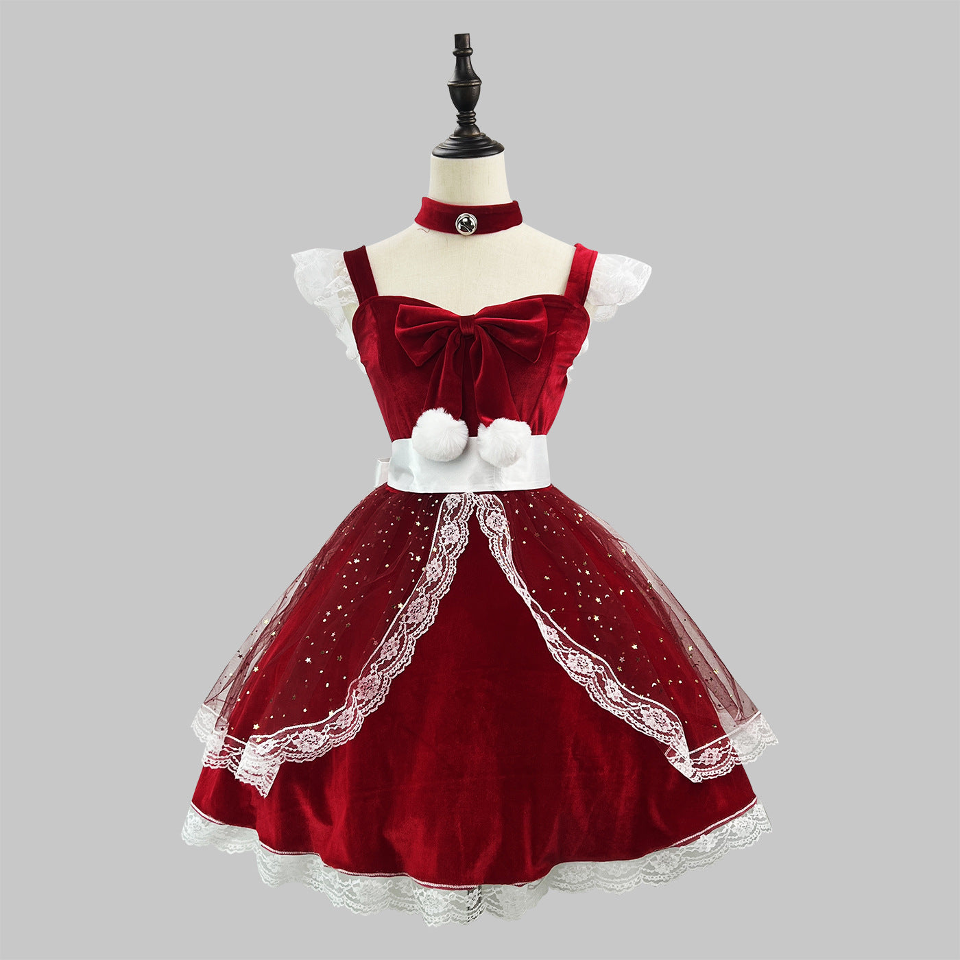 Princess Christmas Outfit In Burgundy Maid Costume Perfect For Influencers And Live-Stream Performances — detail