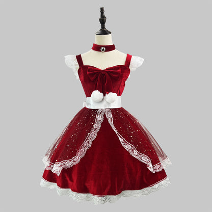 Princess Christmas Outfit In Burgundy Maid Costume Perfect For Influencers And Live-Stream Performances — detail