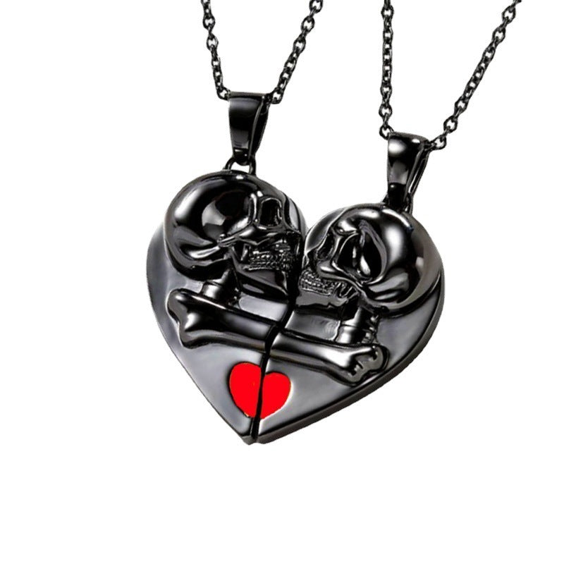 Halloween Gothic Accessories 3-Piece Set — Coffin Bag, Spider Web Necklace & Skull Couple Necklace — side view