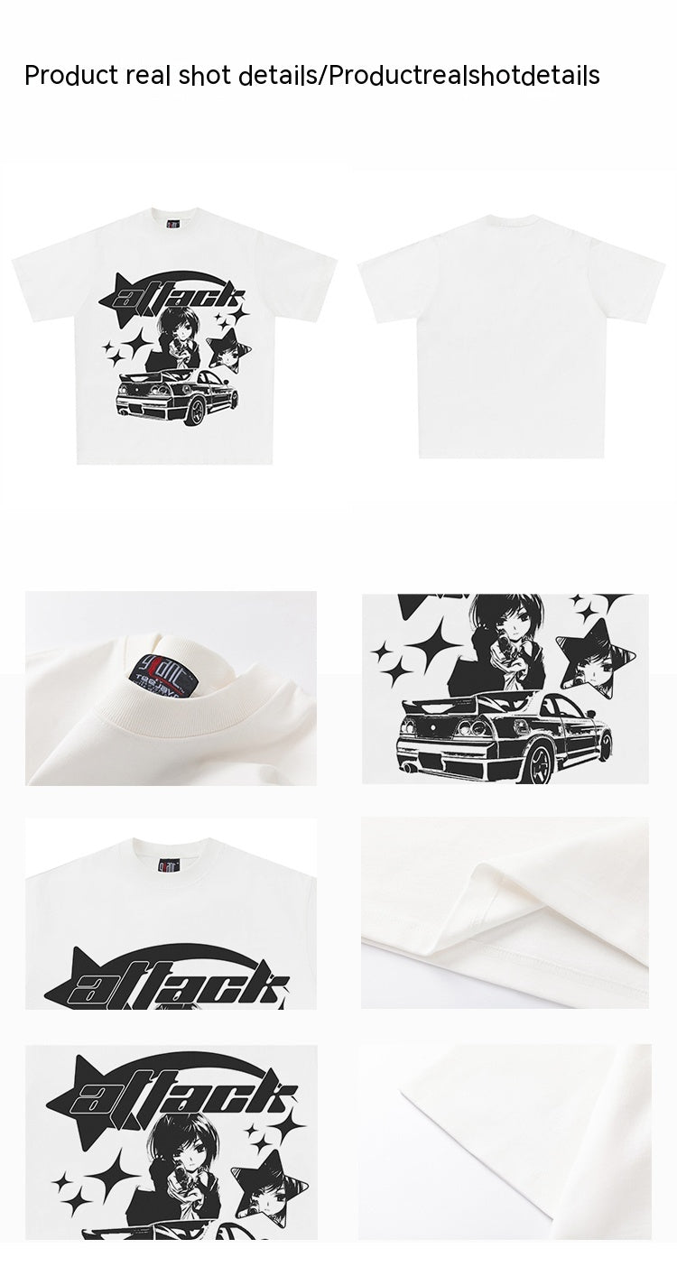 Retro White Short Sleeve T-shirt Loose Pattern Fashion Brand Harajuku Anime Half Sleeve Top — packaging