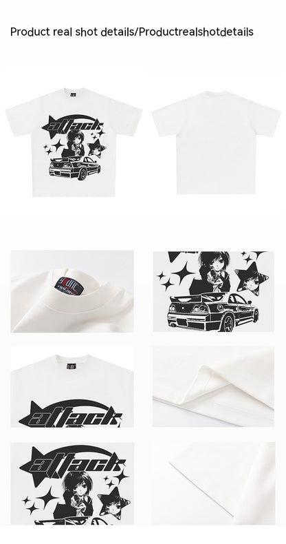 Retro White Short Sleeve T-shirt Loose Pattern Fashion Brand Harajuku Anime Half Sleeve Top — packaging