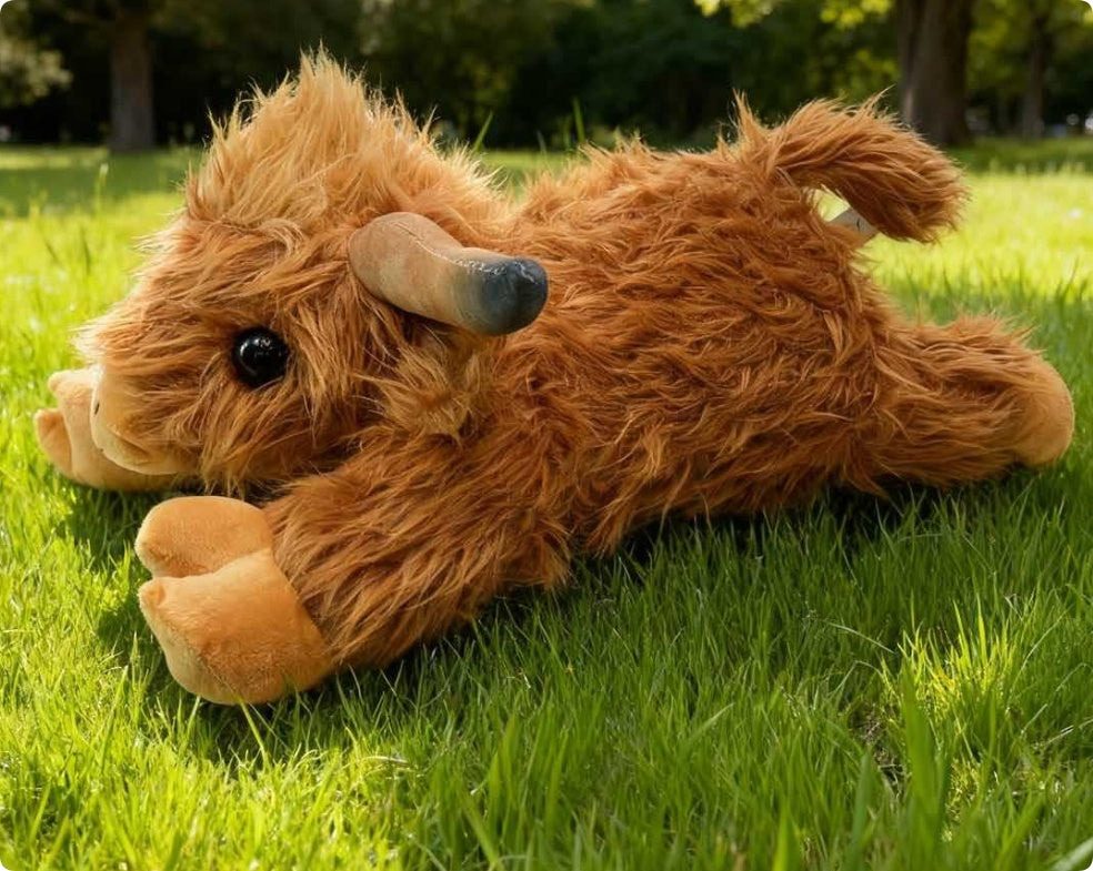 Long-Haired Highland Cow Lifelike Scottish Highland Cattle Plush Toy Doll — packaging