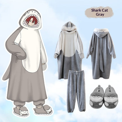 Anime Cartoon Funny Shark And Cat Onesie Pajamas Cute Cozy Loungewear Set — scale reference