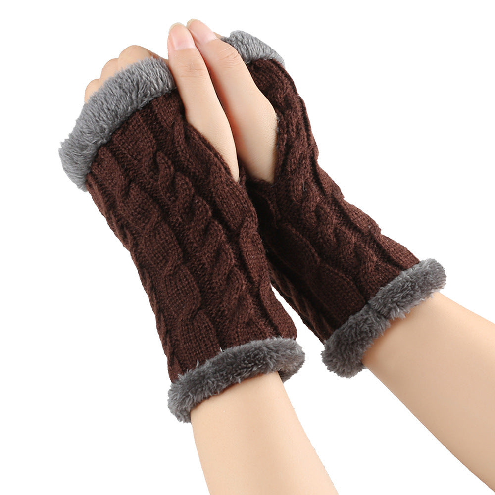 Winter Plush Gloves Twist Knitted Fingerless | Magic Stories