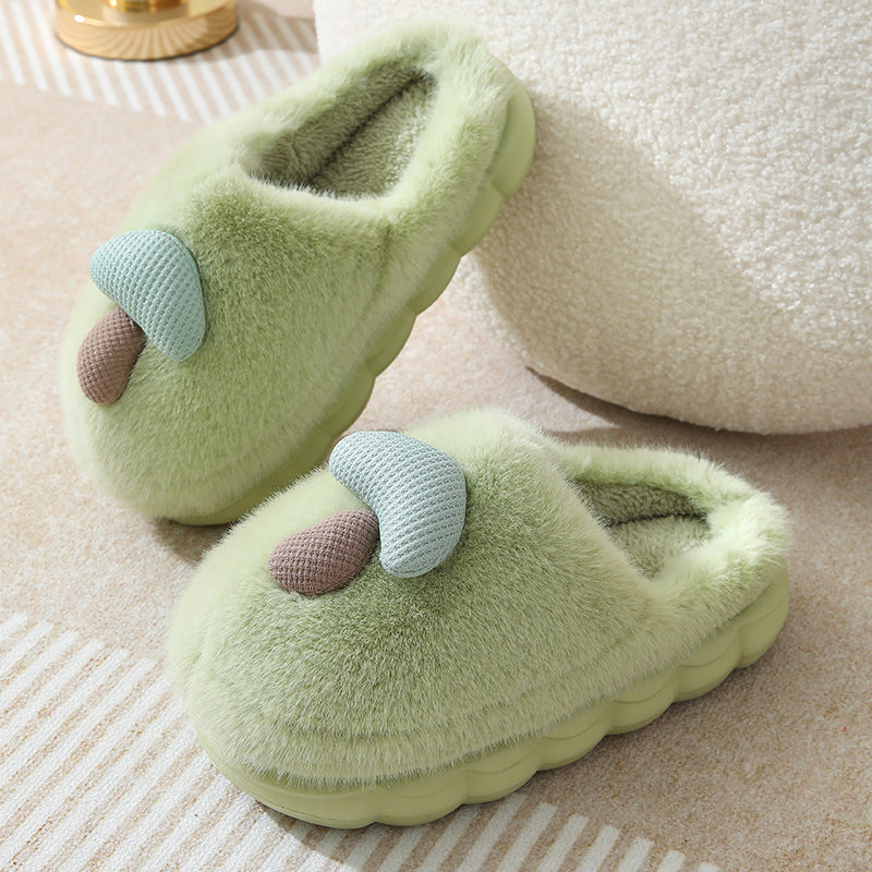 Cute Mushroom Cotton Slippers For Women Thick-soled Autumn And Winter Plush Slipper Indoor Non-slip Eva — back view