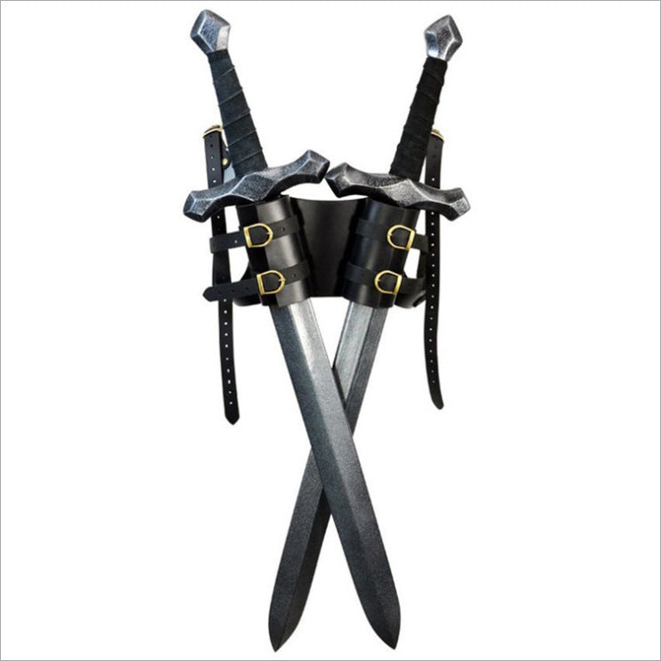 PU Leather Back Double Sword Set Stage Show Performance COSPLAY Photography Photo Props — back view