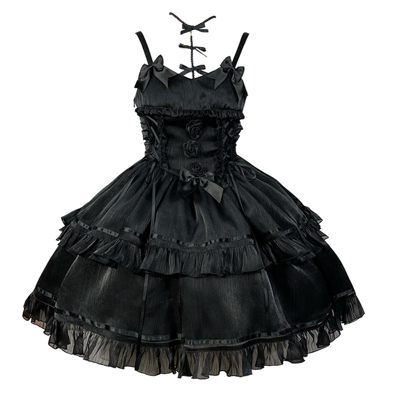 Originale Lolita Harajuku Bow Splicing Black Dress Hot Girl Fashion Kawaii Sweet Dress — in use