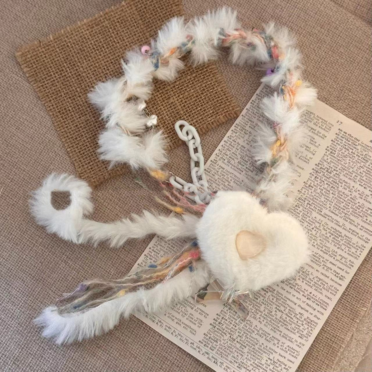 White Plush Choker Heart Necklace | Magic Stories