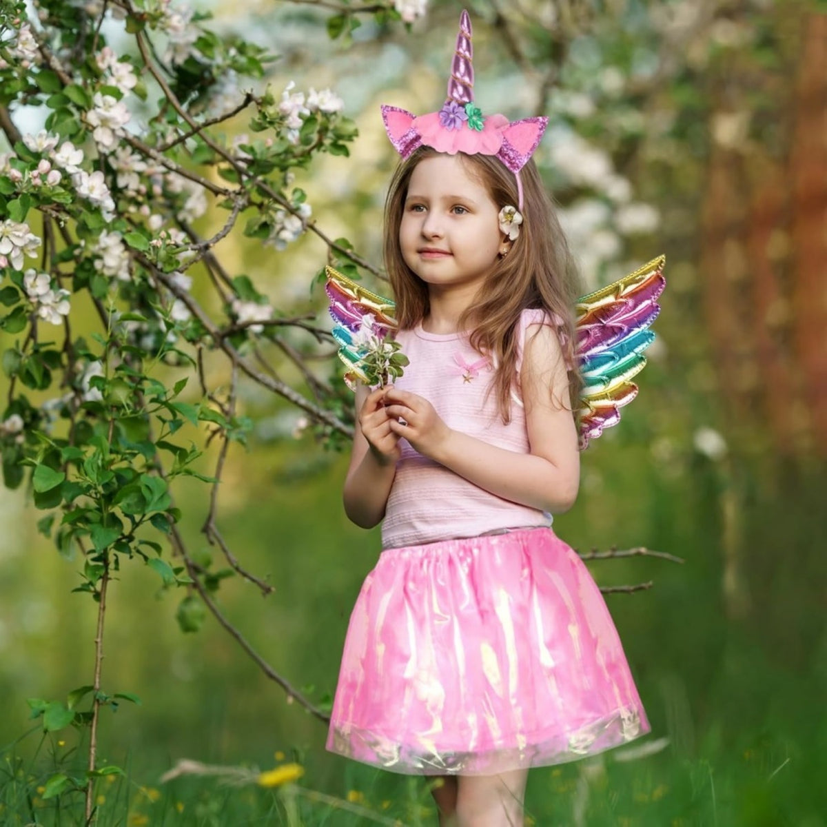3-piece Pink Unicorn Costume Set, Pink Unicorn Princess Costume, Unicorn Headband, Tutu Skirt, Wings, Carnival — side view