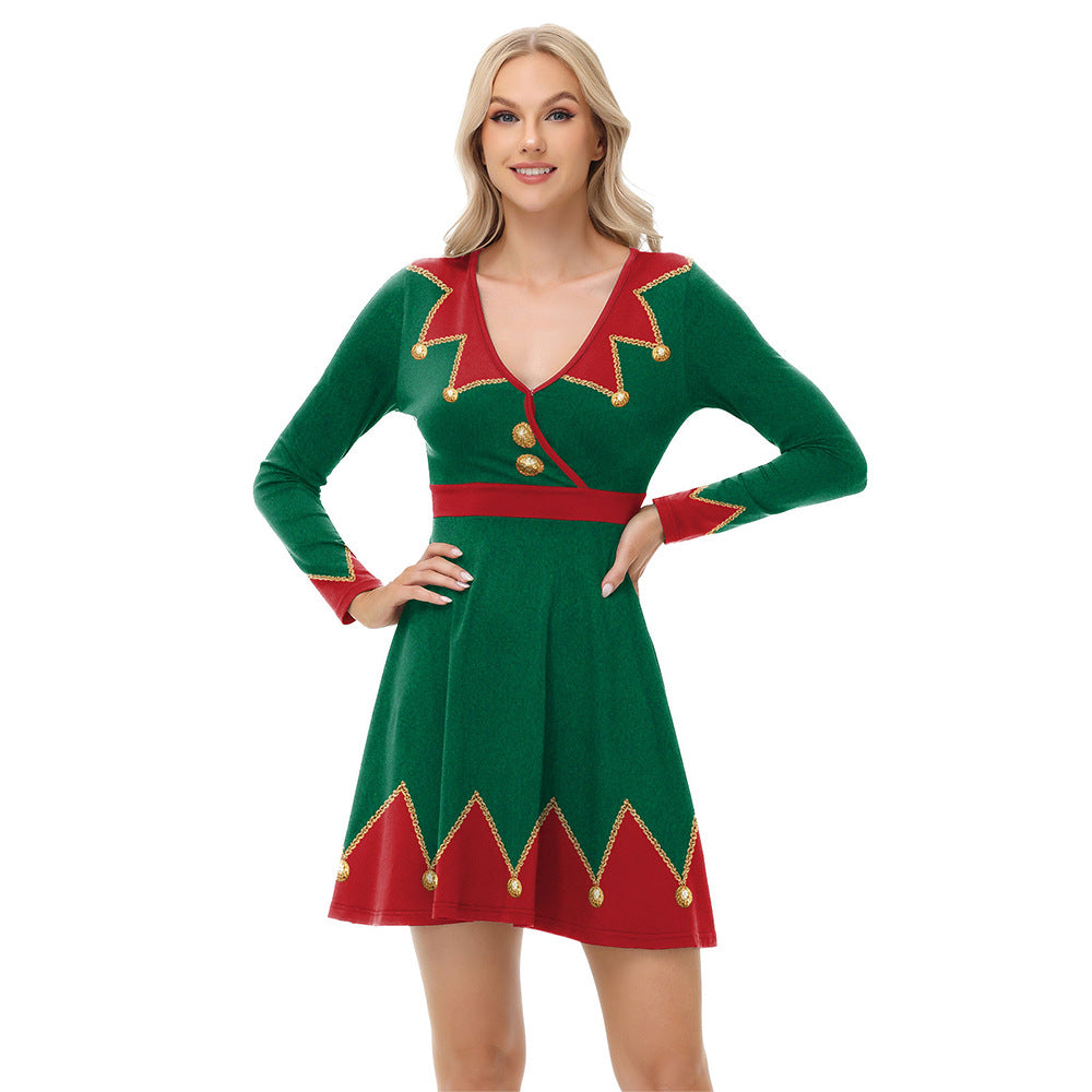 New Christmas Elf Dress V-neck Long Sleeve | Magic Stories
