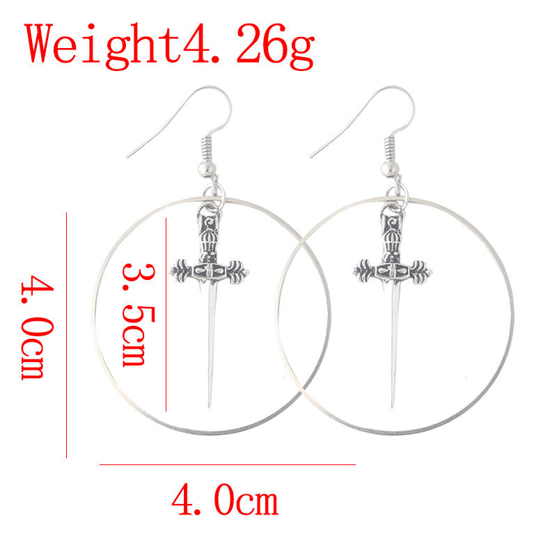 Silver Sword Earrings Dark Witch Pendant Gothic Antique Sword Earrings Ladies — side view