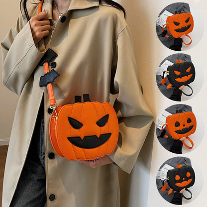 Halloween Bag Duo — Funny Pumpkin Crossbody Bag + Skull Print Waterproof Backpack