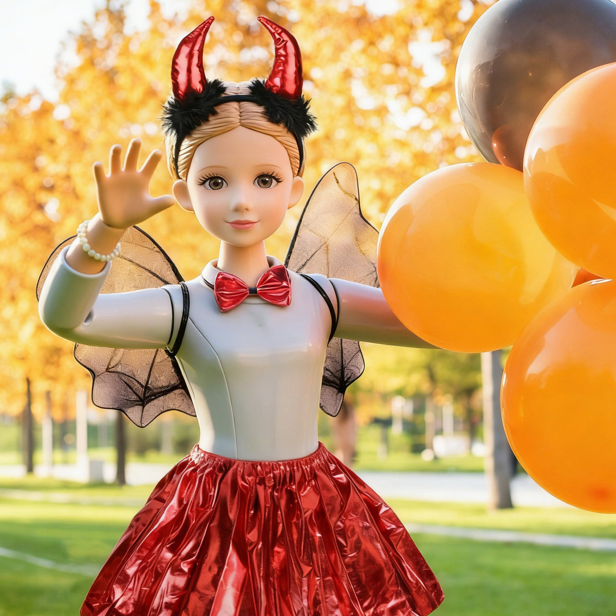 Cosplay Accessories Halloween Costume Set, 4-Piece Red Devil Horns Set With Headband, Necklace & Bangle, Demonic — back view