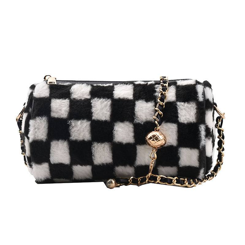 Plush Duffel Cow Pattern Flower Checkerboard — packaging