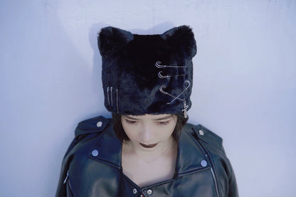 Original Handmade Plush Cat Ears Plush Hat — back view